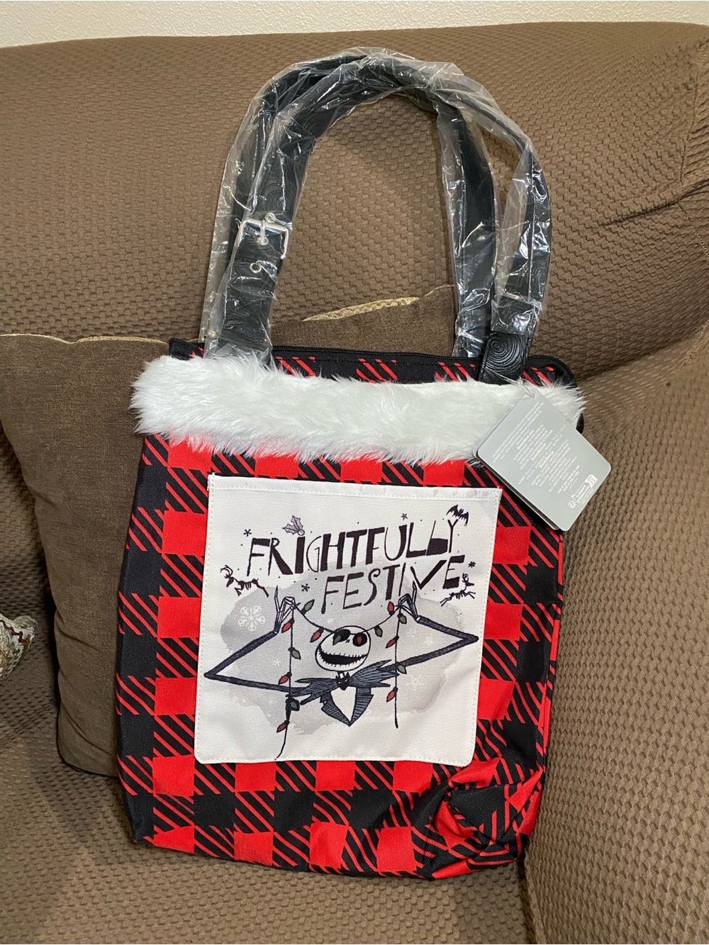 Disney Parks Jack Skellington Nightmare Before Christmas Tote Bag Zip Plaid Red
